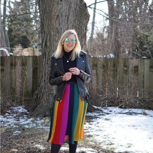 Pink and Yellow Midi A-Line Skirt